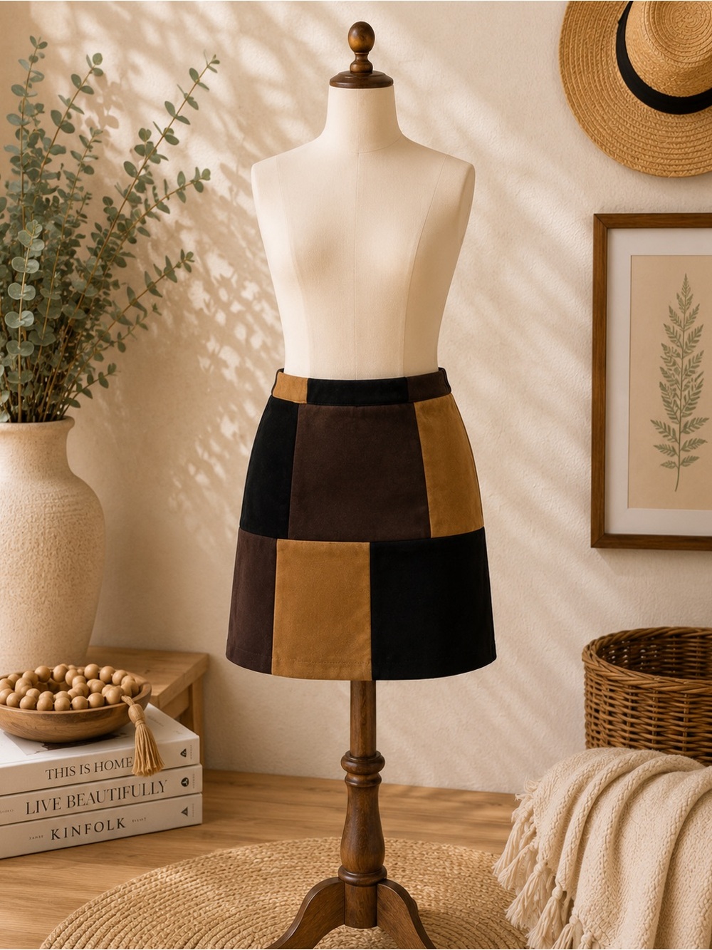 Sarina Lauren Patchwork Skirt Size L NWT Faux Suede Fall Boho Chic